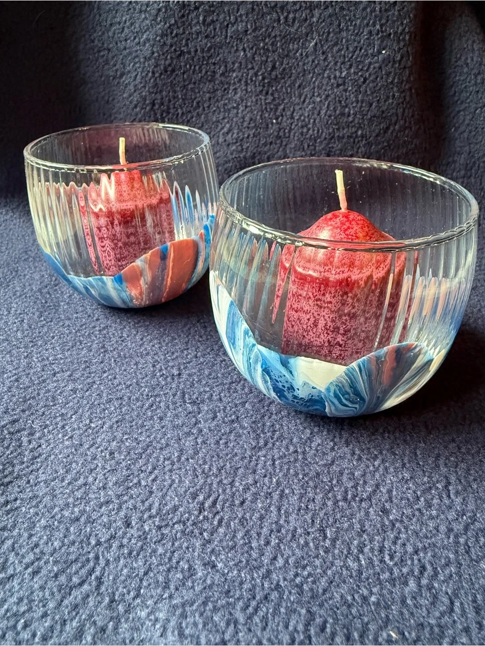 Hand dipped textured, ribbed glass candle holder votive glasses